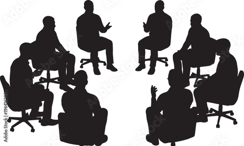 Black Solid Coach Sitting in Circle Silhouettes Set of Six on White Background