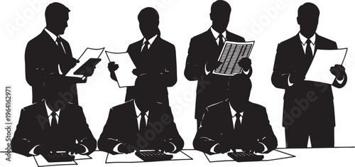 Black Solid Cfo Calculating Burn Rate Calculator Silhouettes Set of Six on White Background