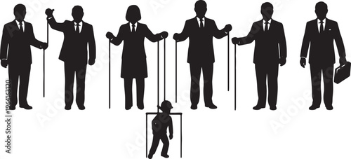 Black Solid Company Boss Puppet Strings Silhouettes Set of Six on White Background