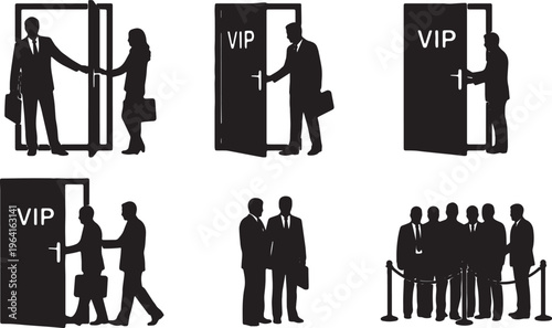 Black Solid Company Executive VIP Door Silhouettes Set of Six on White Background