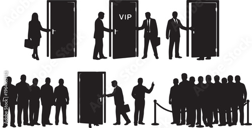 Black Solid Company Executive VIP Door Silhouettes Set of Six on White Background