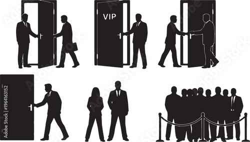 Black Solid Company Executive VIP Door Silhouettes Set of Six on White Background