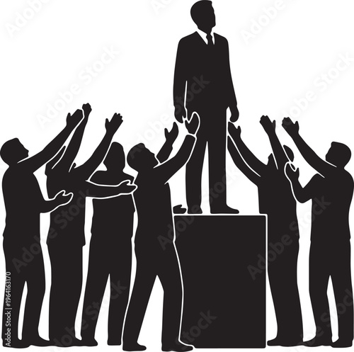 Black Solid Company Founder Lifting Employee Silhouettes Set of Six on White Background