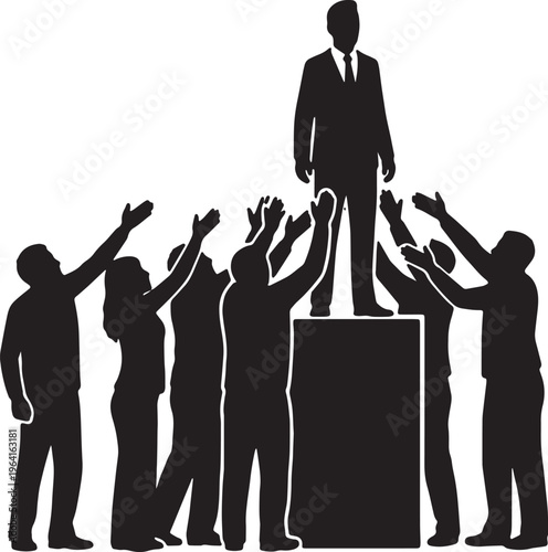 Black Solid Company Founder Lifting Employee Silhouettes Set of Six on White Background