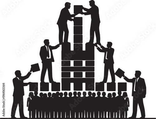 Black Solid Corporate Leader Building Tower Silhouettes Set of Six on White Background