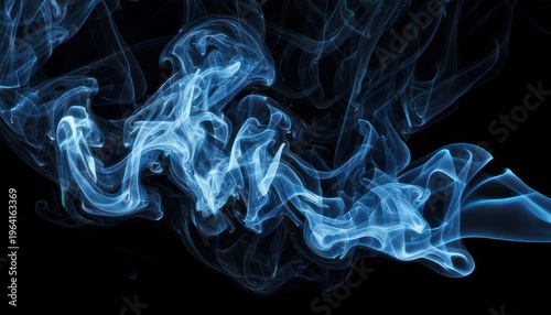 Abstract Blue Smoke Swirling Against a Black Background, Artistic Vapor.