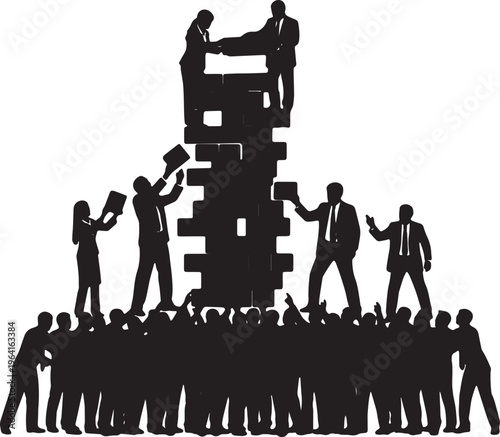 Black Solid Corporate Leader Building Tower Silhouettes Set of Six on White Background