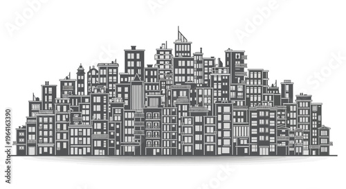 Sketch of a Dense City Skyline with Numerous Buildings.
