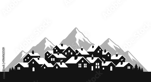 Charming Village Nestled Against Majestic SnowCapped Mountains.