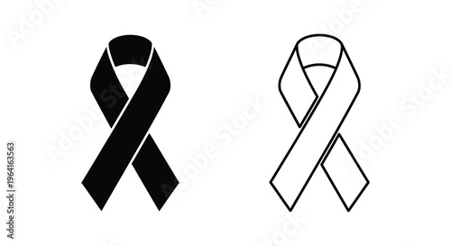 Ribbon icons, awareness symbols, black and white vector graphics, editable elements