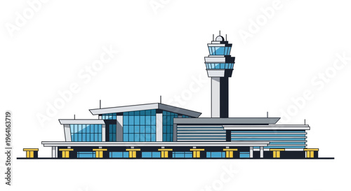 Modern Airport Terminal Building with Control Tower Illustration 1.