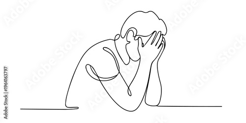 Quadro su tela Stressed Man Covering Face with Hands, Anxiety and Emotional Distress Concept Li