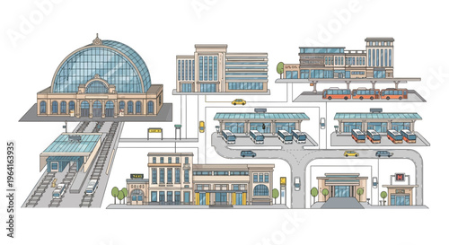 Modern City Transportation Hub with Diverse Infrastructure.