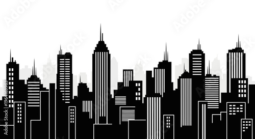 Modern Cityscape Silhouette of Tall Buildings.