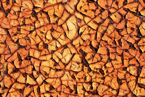 Cracked Dry Red Dark Orange Earth Texture, Drought and Erosion A
