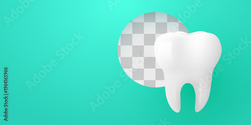 Clean white tooth icon on a bright teal background with a transparent area. Perfect for dental hygiene ads. Vector illustration