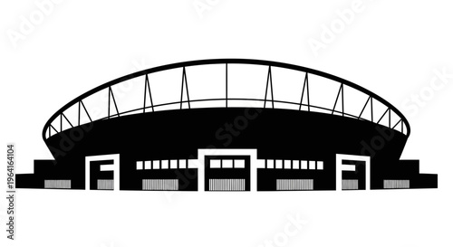 Modern Stadium Silhouette with Arched Roof and Grandstands.