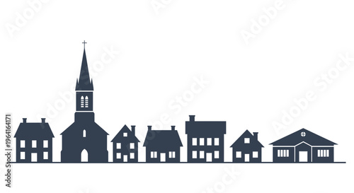 Silhouette of a Charming Village with a Church.