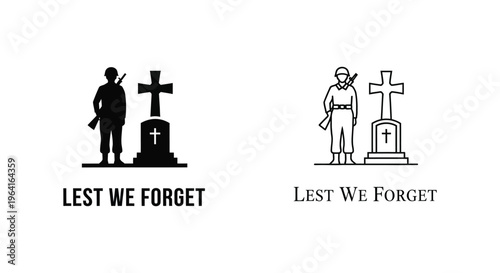 Remembrance Day icons, Lest We Forget symbols, memorial vector graphics, war commemorative illustrations