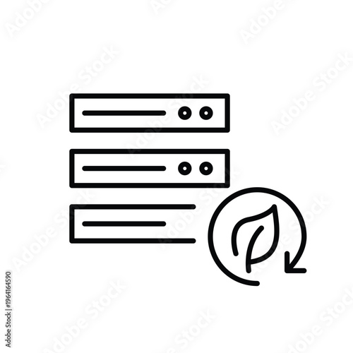 Server stack, leaf and renew arrow. Sustainable data storage. Pixel perfect, editable stroke vector icon