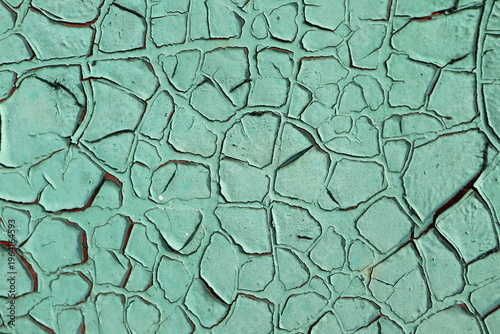 Cracked Teal Paint Over Red Surface, Wide Weathered Abstract Gru