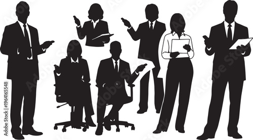 Black Solid Corporate Directors Remote Clickers Silhouettes Set of Six on White Background