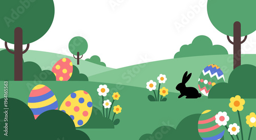 easter egg hunt with a cute easter bunny in a vibrant spring landscape celebrating the holiday season.
