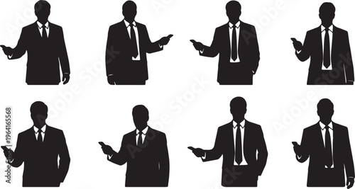 Black Solid Corporate Directors Remote Clickers Silhouettes Set of Six on White Background