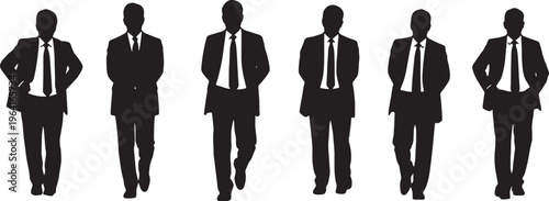 Black Solid Corporate Executives Pacing Silhouettes Set of Six on White Background
