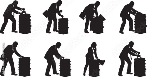 Black Solid Corporate Lawyers Stamping Briefs Silhouettes Set of Six on White Background