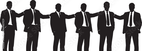 Black Solid Corporate Leaders Support Shoulder Silhouettes Set of Six on White Background