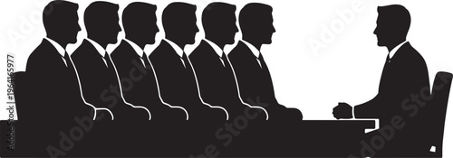 Black Solid Corporate Trainers Sitting Sideways Silhouettes Set of Six on White Background
