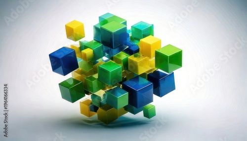 Abstract Composition of Colorful Cubes Floating in a Modern Design.