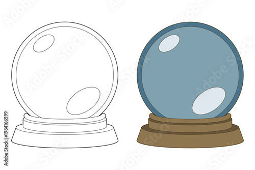 	
Crystal ball. Black outline isolated on white background.	
