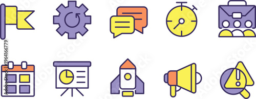 Collection of icons representing various project management and productivity concepts