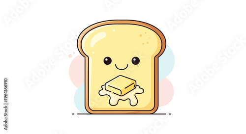 Cartoon bread with butter happy face.