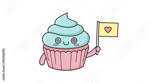 Cartoon cupcake with smiling face.