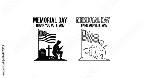 Memorial Day vector icons, patriotic symbols, veteran tribute graphics, American flag illustrations