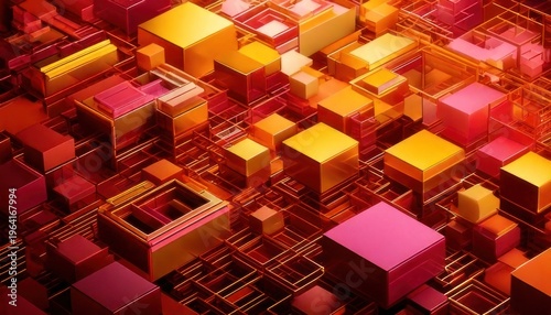 Abstract Digital Cubes - A Vibrant 3D Render of Geometric Structures.