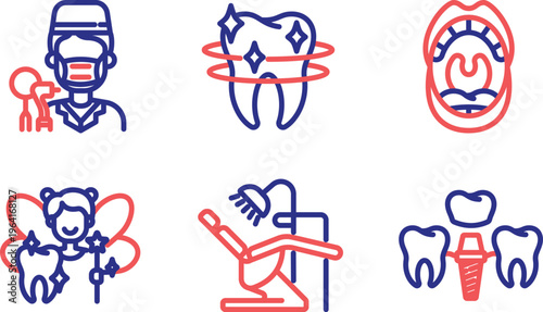 Creative illustrations of dental and medical professions with highlighted outlines