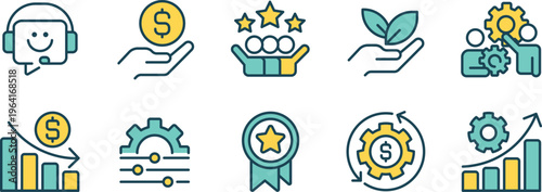 Illustrations of key factors for business success and customer satisfaction