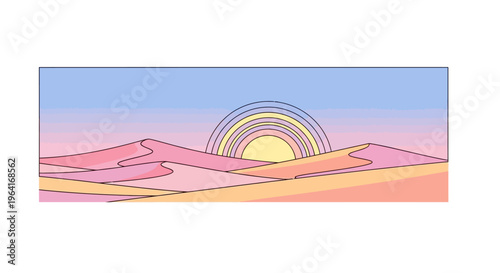 Sunset over desert sand dunes landscape.