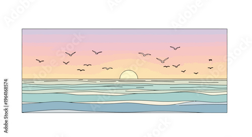 Seagulls Flying Over Ocean Waves.