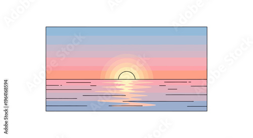 Sunset over calm ocean water scene.