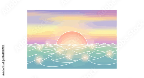 Sunset over the ocean waves.