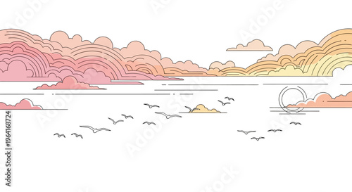 Birds flying in formation together.