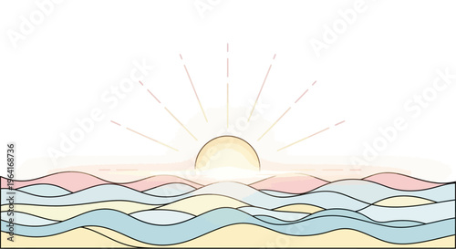 Sunrise over wavy ocean water surface.