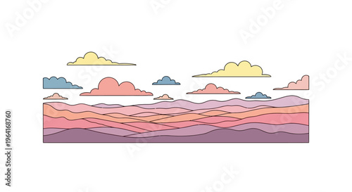 Colorful abstract landscape with clouds.