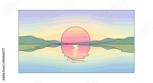 Sunset over water with mountains.