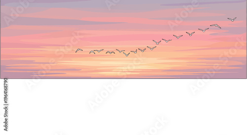 Flock of birds flying together.